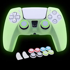 HLRAO PS5 Controller Skins Silicone Grip Glow in The Dark Protective Case for PS5 Dualshock 5 Controller + 8 PCS Caps & L2 R2 Trigger Grips Glow in The Dark.