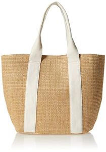 The Drop Women’s Tracy Large Canvas Detail Straw Tote, Ivory, One Size