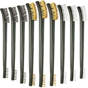 9 Pieces Mini Wire Brush Set Scratch Wire Bristles Brush Set Rust Paint Metal Cleaner Steel Nylon Brass Brush for Detailing Cleaning Welding Slag and Rust