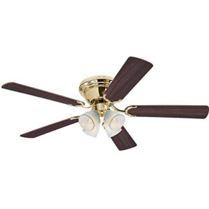 Ciata Lighting 52 Inch Contempora IV Polished Brass Finish Indoor Ceiling Fan with Dimmable LED Light Fixture in Clear Ribbed Glass with Reversible Walnut/Oak Blades