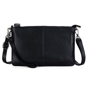 befen Women’s Genuine Smartphone Leather Wristlet Crossbody Wallet Purses and Handbags Mini Crossbody Bag Clutch Wallet with Crossbody Strap – Black