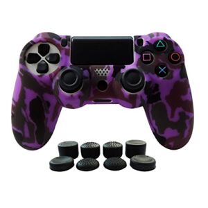 Hikfly Silicone Gel Controller Cover Skin Protector Compatible for PS4/PS4 Slim/PS4 Pro Controller (1 x Controller Cover with 8 x FPS Pro Thumb Grip Caps)(Purple)