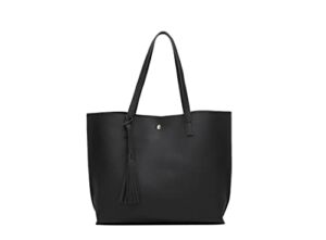 Women’s Soft Faux Leather Tote Shoulder Bag from Dreubea, Big Capacity Tassel Handbag Black