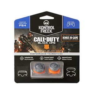 KontrolFreek Call of Duty: Black Ops 4 Grav Slam for PlayStation 4 (PS4) and PlayStation 5 (PS5) | Performance Thumbsticks | 1 High-Rise Convex, 1 Mid-Rise Convex | Gray/Orange