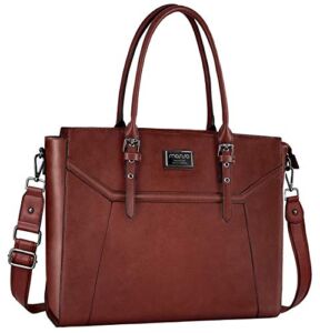 MOSISO 17 inch Women Laptop Tote Bag with Shockproof Compartment, Brown