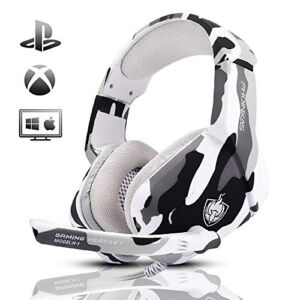 PHOINIKAS Gaming Headset for PS4, Xbox One, PC, Laptop, Mac, Nintendo Switch, 3.5MM PS4 Headset with Mic, Over Ear Headset, Noise-Cancelling Headset, Bass Surround, LED Light, Comfort Earmuff – Camo