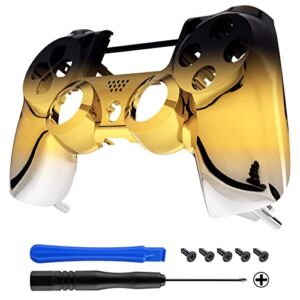 eXtremeRate Tri-Color Gradient Replacement Faceplate Cover, Chrome Black Gold Silver Front Housing Shell Case Compatible with ps4 Controller CUH-ZCT2 JDM-040/050/055 – Controller NOT Included