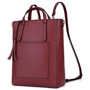 ECOSUSI Tote Bag Convertible Backpack for Women Vegan Leather Handbag Multifuction Shoulder Bag (Red)