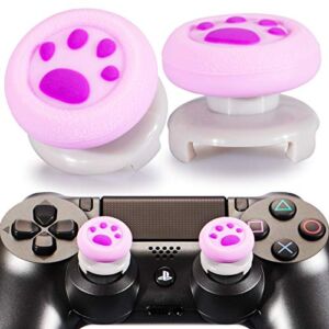 Playrealm FPS Thumbstick Extender & 3D Texture Rubber Silicone Grip Cover 2 Sets for PS5 Dualsenese & PS4 Controller (Cat Paw Purple)