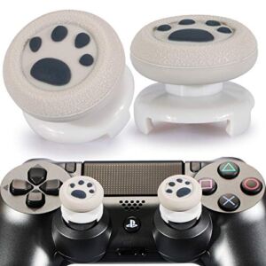 Playrealm FPS Thumbstick Extender & 3D Texture Rubber Silicone Grip Cover 2 Sets for PS5 Dualsenese & PS4 Controller (Cat Paw Grey)