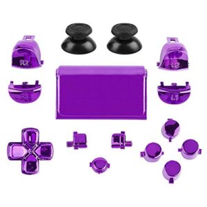 Jadebones Chrome Plating Buttons for PS4 Controller Gen 2, Action Home Share Options Buttons & D-pad & R1 L1 R2 L2 Trigger & Touchpad Full Set Buttons Repair Kits for PS4 Slim Pro Controller(Purple)
