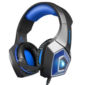Gaming Headset Compatible with PS5 PS4 Xbox One with Stereo Surround Sound, Wired Gaming Headphones with Noise Canceling Microphone, LED Light and Memory Foam Ear Pads for PS5/PS4/Xbox One/PC (Blue)