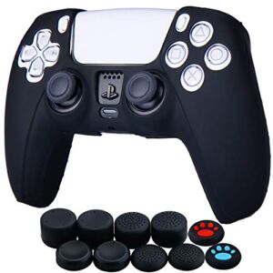 YoRHa Silicone Cover Skin Case for PS5 Dualsense Controller x 1(Black) with Thumb Grips x 10
