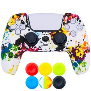 9CDeer 1 Piece of Silicone Transfer Print Protective Thick Cover Skin + 6 Thumb Grips for Playstation 5 / PS5 / Dualsense Controller Graffiti