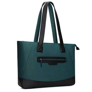 MOSISO Laptop Tote Bag (17-17.3 inch), Lightweight PU & Polyester Women Work Travel Shopping Carrying Shoulder Handbag with Compartment Compatible with MacBook, Notebook & Ultrabook, Deep Teal