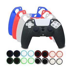 COCOTOP 4 Pack PlayStation 5 Controller PlayStation 5 Gamepads PS5 Controller Silicone Protective Skin Case Cover Sony PS5–Black/ White/ Red/ Blue (Controller Skin x 4 + FPS PRO Thumb Grips x 16)