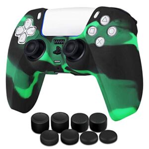 TNP Controller Case for PS5 Silicone Controller Skin Dualsense Cover + 8 Pro Thumb Grips Set Sony Playstation 5 Skins Accessories Dark Green with Ergonomic Textured Grip