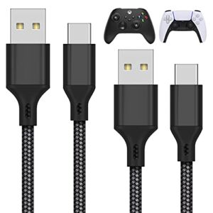 2 Pack 10ft Charger Cable Compatible with PS5 Controller, YUANHOT Nylon Braided High Speed Sync USB Type C Fast Charging Cord Compatible with Xbox Series X/S Controller and More – Black