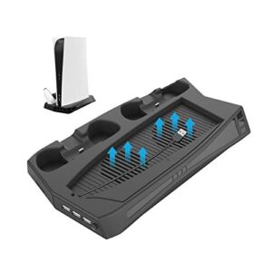 Cooling Fan Charging Dock Vertical Stand for PlayStation 5 PS5 with 3 USB Hubs, 2 DualSense Controller Charging Dock