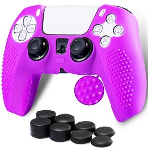 Playrealm Soft 3D Dots Silicone Skin Cover x 1 & Thumb Grips x 8 for PS5 Dualsenese Controller (Purple)