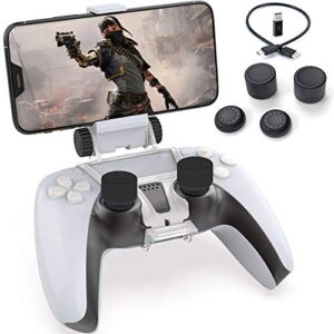 Controller Phone Mount for PS5, Megadream Gaming Mount Clip Holder for PS5 Dualsense Controller, Support iPhone/Android with PS Remote Play– Included OTG Cable/4 Thumb Grip Caps/Type C Converter