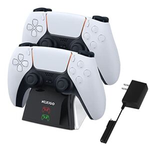 NexiGo Enhanced PS5 Controller Charger, Charging Dock Station for Playstation 5 Dualsense Controllers with LED Indicators, Fast Charging Station with Safety Chip Protection, White