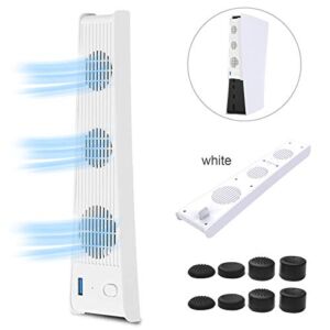 AKNES Cooling Fan for PS5,USB External Cooler 3 Fan Turbo Temperature Control Cooling Fans for Sony Playstation 5 / 5 Digital Edition Game Console,with 8 PCS Thumb Stick Grips Caps,White