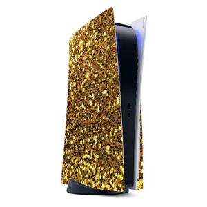 MightySkins Carbon Fiber Skin Compatible with PS5 / Playstation 5 – Gold Dazzle | Protective, Durable Textured Carbon Fiber Finish | Easy to Apply, Remove, and Change Styles | Made in The USA