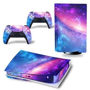 Ps5 Stickers Full Body Vinyl Skin Decal Cover for Playstation 5 Digital Edition Console Controllers (CD Version, Pink Starry Sky)