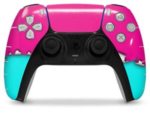 WraptorSkinz Skin Wrap compatible with the Sony PS5 DualSense Controller Ripped Colors Hot Pink Neon Teal (CONTROLLER NOT INCLUDED)