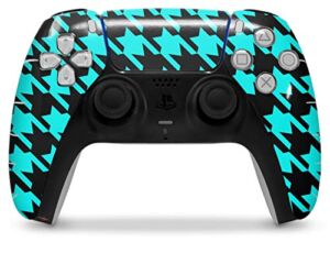 WraptorSkinz Skin Wrap compatible with the Sony PS5 DualSense Controller Houndstooth Neon Teal on Black (CONTROLLER NOT INCLUDED)