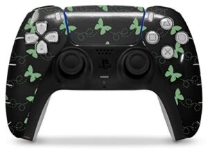 WraptorSkinz Skin Wrap compatible with the Sony PS5 DualSense Controller Pastel Butterflies Green on Black (CONTROLLER NOT INCLUDED)