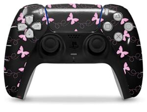 WraptorSkinz Skin Wrap compatible with the Sony PS5 DualSense Controller Pastel Butterflies Pink on Black (CONTROLLER NOT INCLUDED)
