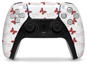 WraptorSkinz Skin Wrap compatible with the Sony PS5 DualSense Controller Pastel Butterflies Red on White (CONTROLLER NOT INCLUDED)