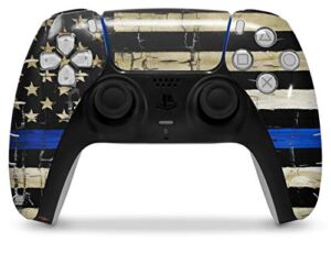 WraptorSkinz Skin Wrap compatible with the Sony PS5 DualSense Controller Painted Faded Cracked Blue Line Stripe USA American Flag (CONTROLLER NOT INCLUDED)