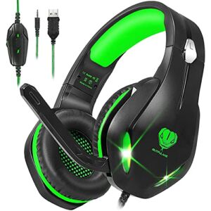 Gaming Headset for PS5,Laptop,PS4,Xbox One,PC,Crystal Clear Sound Computer Gamer Headset with Noise Canceling Mic and LED Light Lightweight Comfortable Over Ear Headphones(Green)