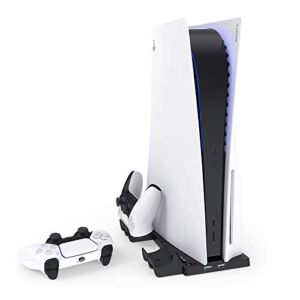 Vertical Stand for PS5 with Digital Edition/Ultra HD Playstation 5 Stand Controller Charge Station with Dual Controllers EXT Port Charger Dock and 2 USB HUB