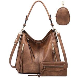Hobo Bags for Women Handbags Purse Ladies Boho Shoulder Bag Crossbody Brown with Wallet