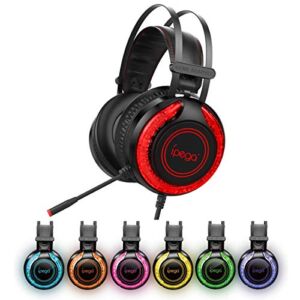 Gaming Headet, Wired Headset for PS5 PS4 Xbox Switch PC, Noise Cancelling Over Ear Headset with Mic, LED Light, Bass Surround