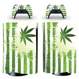 Decal Moments PS5 Standard Disc Console Controllers Full Body Vinyl Skin Sticker Decals for Playstation 5 Console and Controllers Weed Leaf