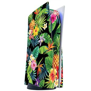 ITS A SKIN Skins Compatible with Sony Playstation 5 Console Disc Edition – Protective Decal Overlay stickers wrap cover – tropical flowers hibiscus hawaii