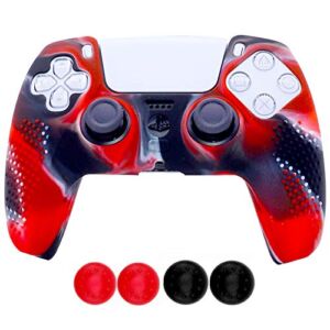 Silicone Rubber Cover Skin for Playstation 5 Controller Grips,Anti-Slip Skin Case for PS5 Wireless Controller Accessories with 4 Thumb Grips (Red Black)