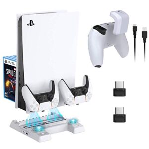 NexiGo PS5 Vertical Stand Gaming Bundle, Multifunctional Stand with Cooling Station and Game Storage, USB Type C Dongle, 1500mAh High Capacity Battery Replacement, for Sony DualSense Controller