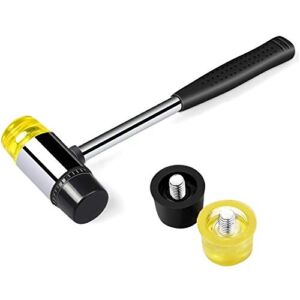 Rubber Mallet – 25mm Double-Face Hammer with Soft/Hard Tips & Non-Slip Rubber Handle, Steel Pipe Mallet with Replacement Heads for Leather Crafts, Jewelry, Woodworking and Flooring Installation