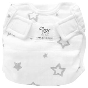 Amazing Baby Cotton Muslin Smartnappy, NextGen Hybrid Cloth Diaper Cover + 1 Bi-Fold Reusable Insert + 1 Reusable Booster, Stargazer, Gray, Size 1, 5-10 lbs