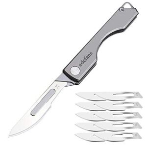 edcfans Titanium Folding Pocket Knife, Skinning Knives for Outdoor Hunting , Small Scalpel Knife with 10 Replaceable Razor Surgical #24 Carbon Steel Replacement Edge Blades, EDC Keychain Utility Knife