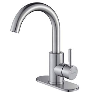 RODDEX Wet Bar Sink Faucet Stainless Steel One Hole 360 Swivel Bar Mixer with 3 Hole Cover Deck Plate Small Modern Single Handle Kitchen Tap for Bath Bathroom Sink Prep Sink, Brushed Nickel