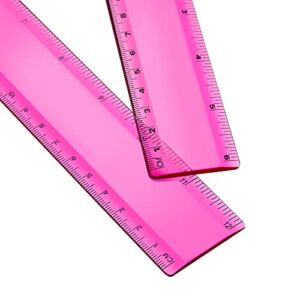 2 Pack Plastic Ruler Straight Ruler Plastic Measuring Tool for Student School Office (Rose Red, 12 Inch)