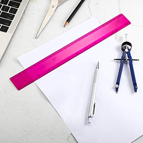 2 Pack Plastic Ruler Straight Ruler Plastic Measuring Tool for Student School Office (Rose Red, 12 Inch) | The Storepaperoomates Retail Market - Fast Affordable Shopping