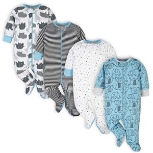 Onesies Brand baby boys 4-pack ‘N Plays Footies and Toddler Sleepers, Blue Elephant, Newborn US